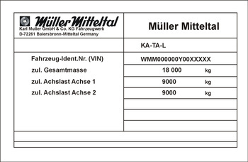 Tabliczka znamionowa do pojazdów i maszyn marki Müller Mitteltal