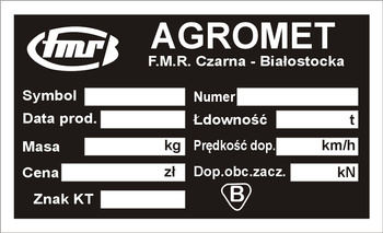 Tabliczka znamionowa Agromet F.MR. Czarna Białostocka