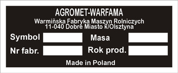 Tabliczka znamionowa Agromet Warfama