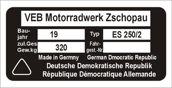 Tabliczka znamionowa MZ ES 250/2