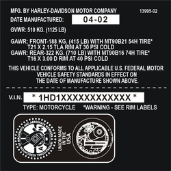 Tabliczka, naklejka znamionowa Harley Davidson Motor Company