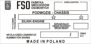Tabliczka znamionowa Polski Fiat 125p (1978 montaż poziomy)