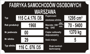 Tabliczka znamionowa FSO 115 C.4.176 -36