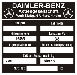 Tabliczka znamionowa Mercedes Daimler Benz 170 V WH
