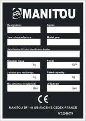 Tabliczka znamionowa do maszyn budowlanych i rolniczych Manitou BF S.A. czysta