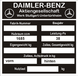 Tabliczka znamionowa Mercedes Benz lata 30'