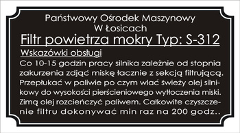 Tabliczka znamionowa URSUS filtr powietrza