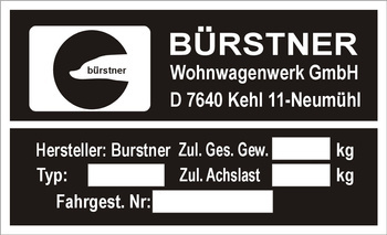 Tabliczka znamionowa do przyczep Burstner czysta
