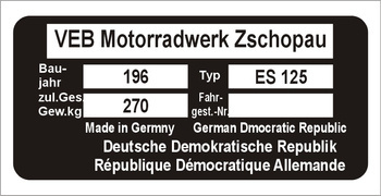 Tabliczka znamionowa MZ ES 125