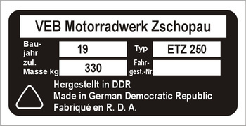 Tabliczka znamionowa MZ ETZ 250