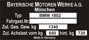 Tabliczka znamionowa BMW 1802