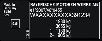 Naklejka tabliczka znamionowa BMW wąska