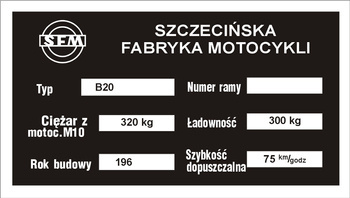 Tabliczka znamionowa Junak B20
