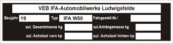 Tabliczka znamionowa przyczepa IFA W50 W 50
