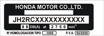 Tabliczka znamionowa Honda motor wzór 7
