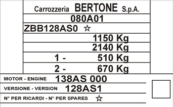 Tabliczka znamionowa Bertone typneschild data plate