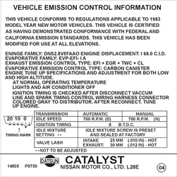 Tabliczka znamionowa informacyjna emisja spalin NISSAN