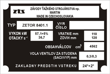 Tabliczka znamionowa Zetor 8401.1