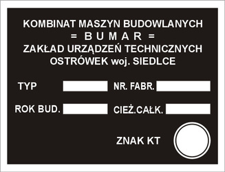 Tabliczka znamionowa Bumar kombinat maszyn budowlanych