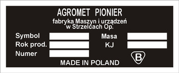 Tabliczka znamionowa kombajn Agromet Pionier