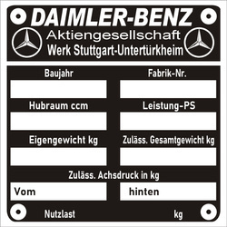 Tabliczka znamionowa do pojazdów Daimler-Benz