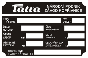 Tabliczka znamionowa Tatra wzór 4