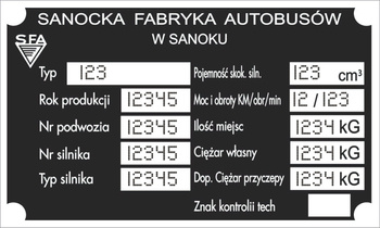 Tabliczka znamionowa SANOK AUTOSAN H1000 z grawerem
