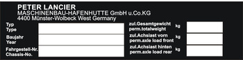 Tabliczka znamionowa do pojazdów i maszyn marki Peter Lancier