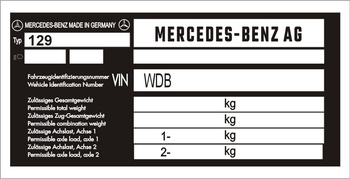 Tabliczka znamionowa Mercedes 500SL R 129