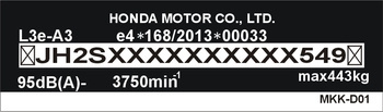 Tabliczka znamionowa do pojazdów i motocykli Honda