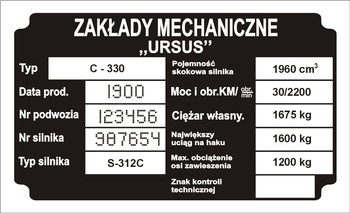 Tabliczka znamionowa URSUS C330 z grawerem