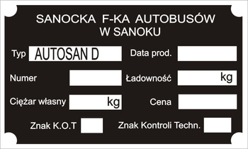 Tabliczka znamionowa SANOK AUTOSAN