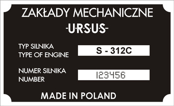 Tabliczka znamionowa URSUS S-312C z grawerem