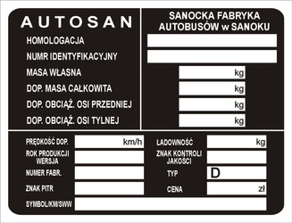Tabliczka znamionowa SANOK AUTOSAN D732
