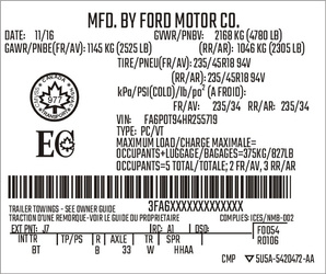 Naklejka tabliczka znamionowa Ford Motor Co.