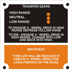 Tabliczka informacyjna Land Rover transfer gears