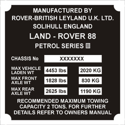 Tabliczka, naklejka znamionowa Land Rover