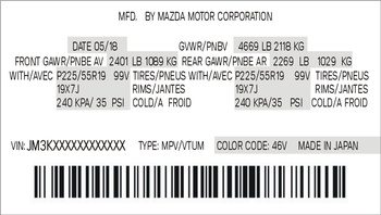 Tabliczka, naklejka znamionowa Mazda Motor Corporation