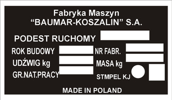 Tabliczka znamionowa Baumar-Koszalin fabryka maszyn