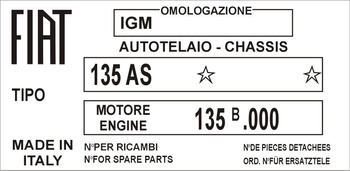 Tabliczka znamionowa Fiat 135