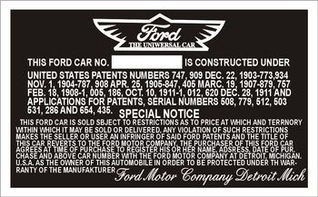 Tabliczka znamionowa Ford T