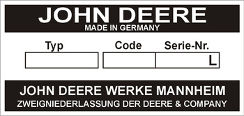 Tabliczka znamionowa John Deere