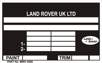 Tabliczka znamionowa Land Rover