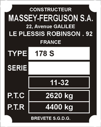 Tabliczka znamionowa Massey Ferguson S.A.