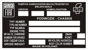 Tabliczka znamionowa Polski Fiat 126p starsza uniwersalna