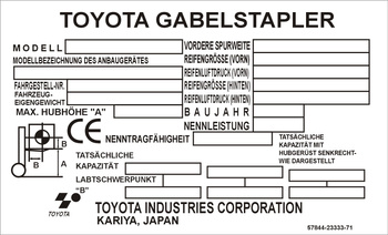 Tabliczka znamionowa Toyota Gabelstapler, wózek widłowy