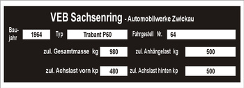 Tabliczka znamionowa Trabant P60