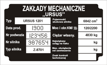 Tabliczka znamionowa URSUS C1201 z grawerem
