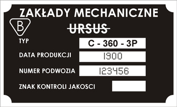 Tabliczka znamionowa URSUS C360- 3P z grawerem