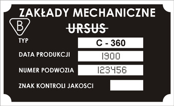 Tabliczka znamionowa URSUS C360 z grawerem